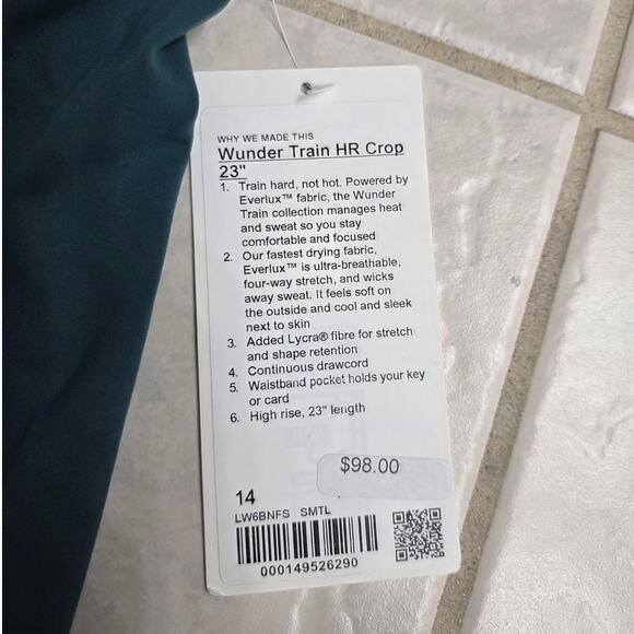 Lululemon Wunder Train HR Crop 23" in Storm Teal - Size 14 - Picture 4 of 7